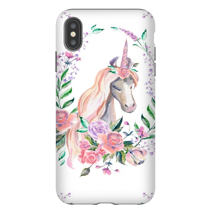 iPhone Xs Max StrongFit watercolor floral unicorn by haroulita