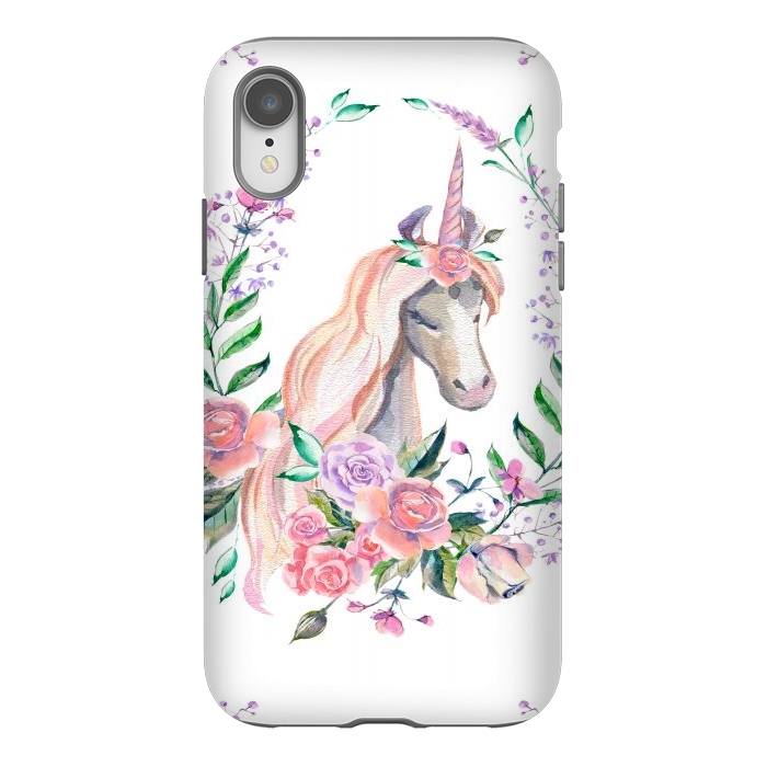 iPhone Xr StrongFit watercolor floral unicorn by haroulita