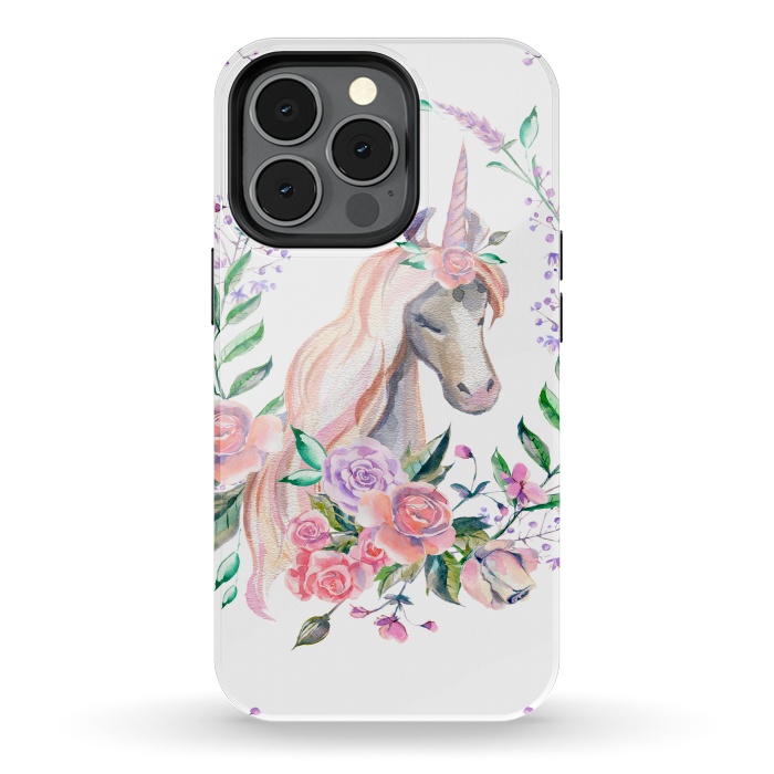 iPhone 13 pro StrongFit watercolor floral unicorn by haroulita
