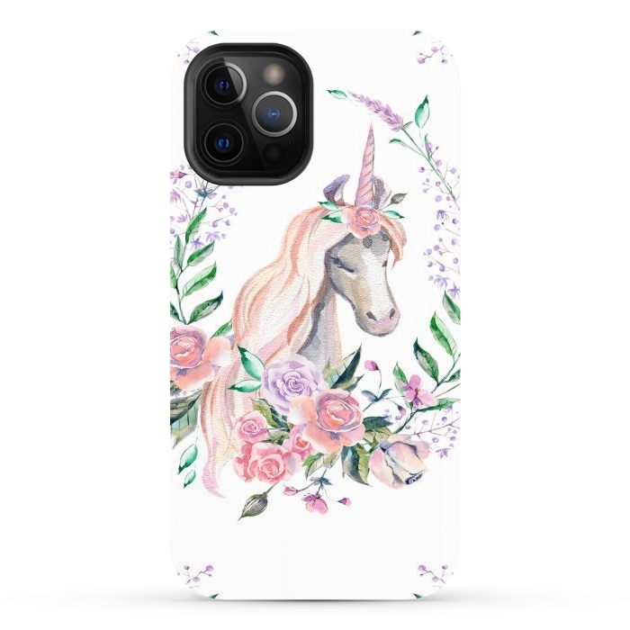iPhone 12 Pro Max StrongFit watercolor floral unicorn by haroulita