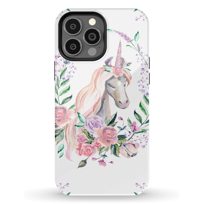 iPhone 13 Pro Max StrongFit watercolor floral unicorn by haroulita