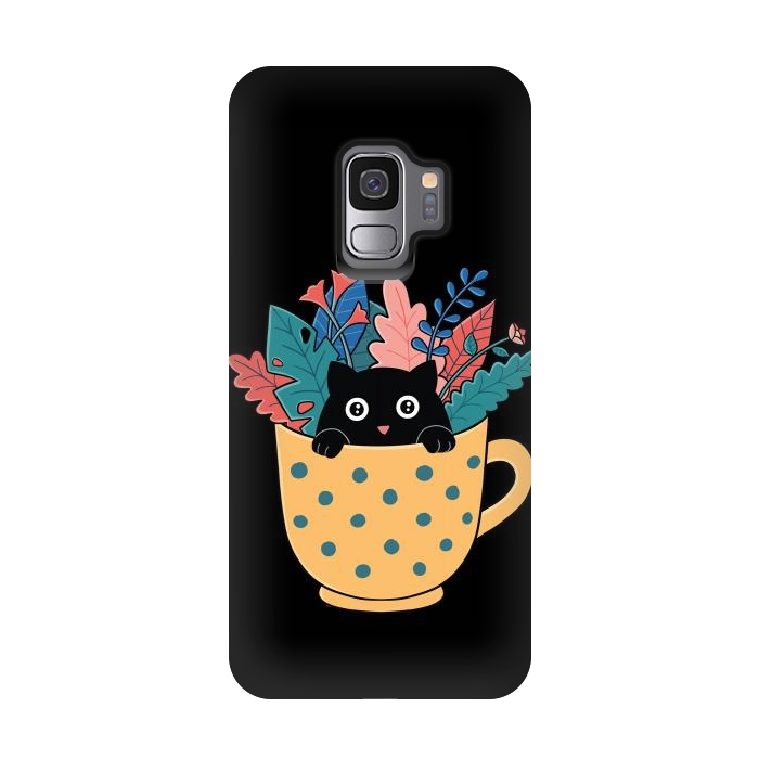 Galaxy S9 StrongFit Cat and flowers by Coffee Man