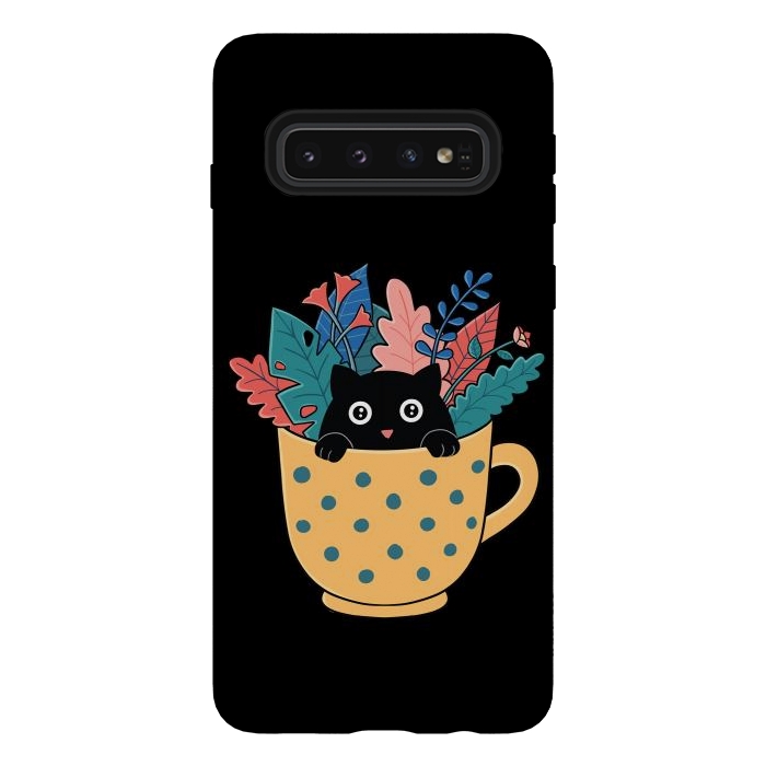 Galaxy S10 StrongFit Cat and flowers by Coffee Man