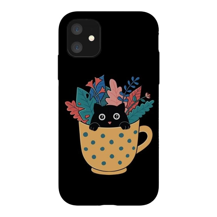 iPhone 11 StrongFit Cat and flowers by Coffee Man