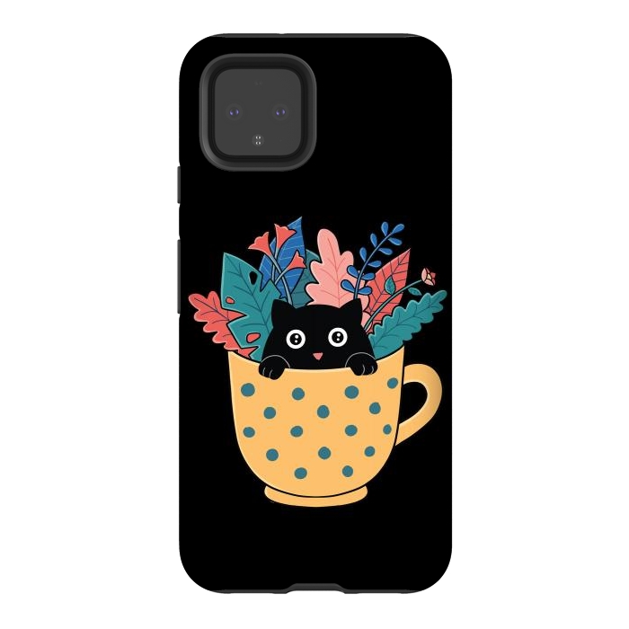Pixel 4 StrongFit Cat and flowers by Coffee Man