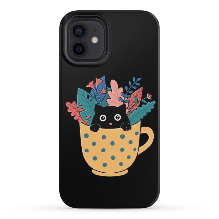 iPhone 12 mini StrongFit Cat and flowers by Coffee Man
