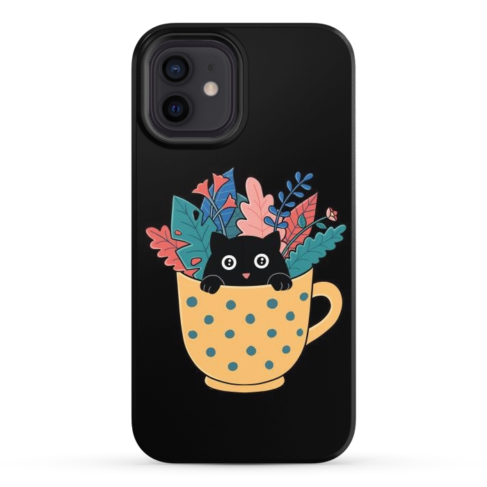 iPhone 12 StrongFit Cat and flowers by Coffee Man