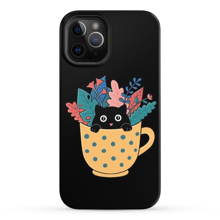 iPhone 12 Pro StrongFit Cat and flowers by Coffee Man