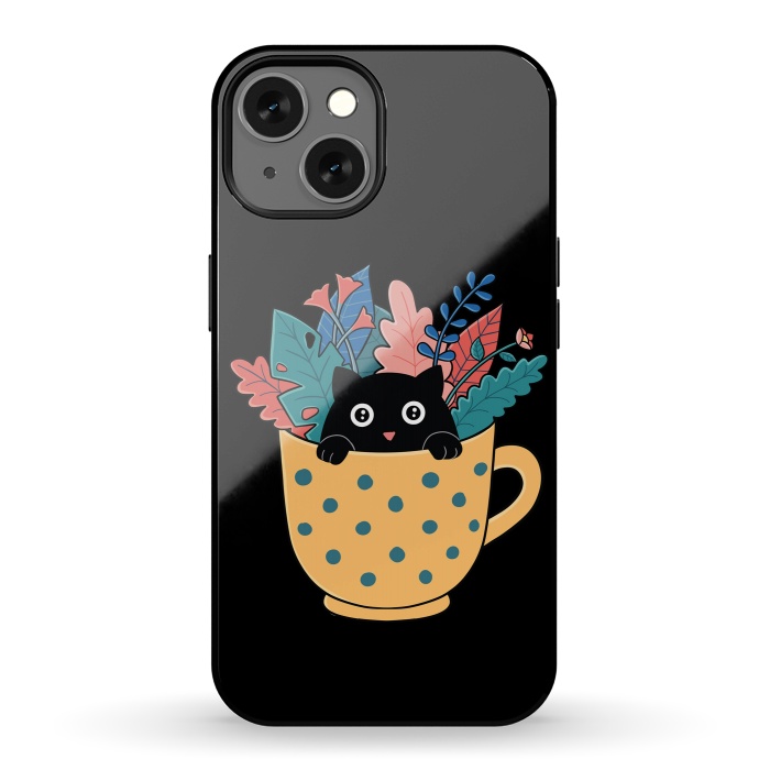 iPhone 13 StrongFit Cat and flowers by Coffee Man
