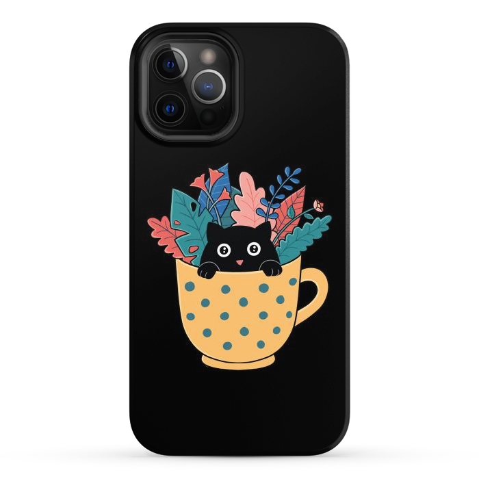 iPhone 12 Pro Max StrongFit Cat and flowers by Coffee Man