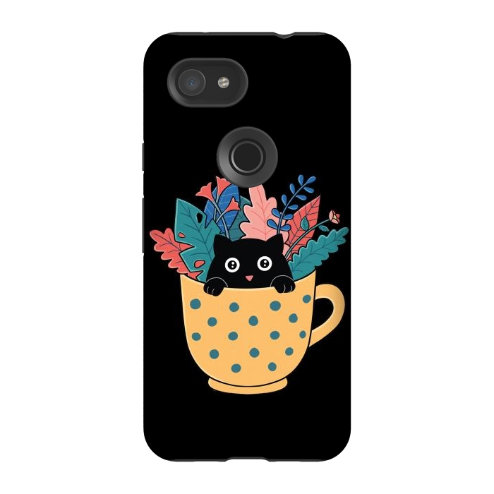 Pixel 3A StrongFit Cat and flowers by Coffee Man