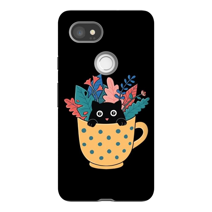 Pixel 2XL StrongFit Cat and flowers by Coffee Man
