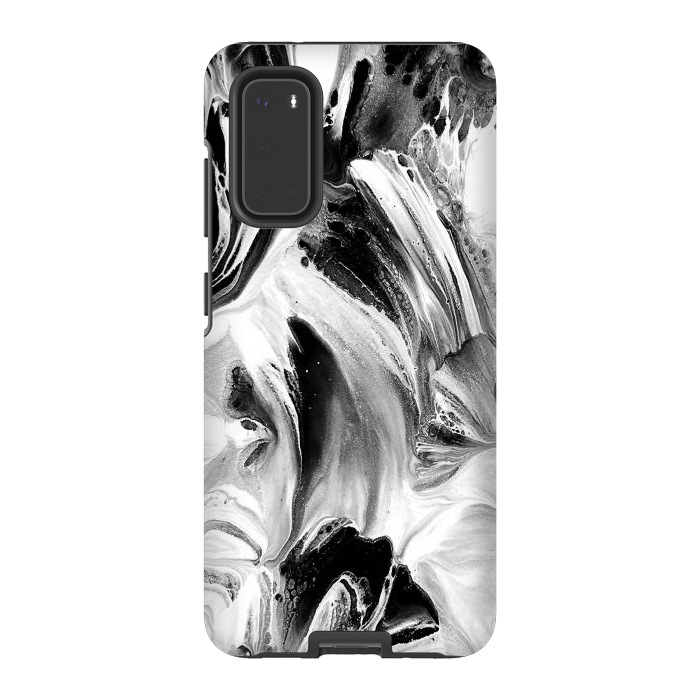 Galaxy S20 StrongFit Black and White Brushed Paint by Ashley Camille