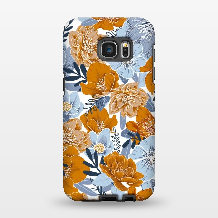 Galaxy S7 EDGE StrongFit Cozy Florals in Desert Sun, Navy and Fog by gingerlique
