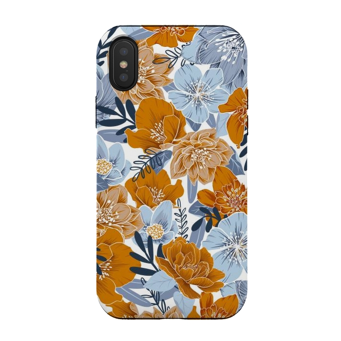 iPhone Xs / X StrongFit Cozy Florals in Desert Sun, Navy and Fog by gingerlique