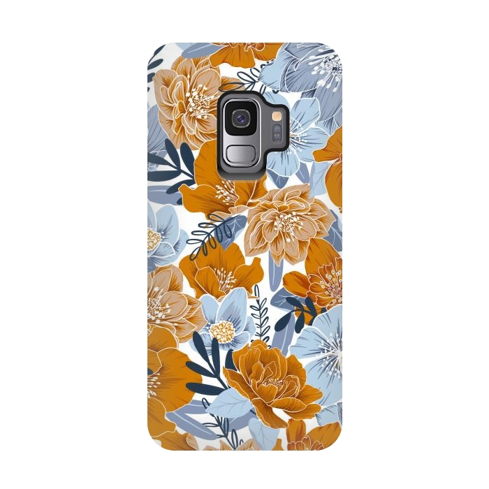 Galaxy S9 StrongFit Cozy Florals in Desert Sun, Navy and Fog by gingerlique