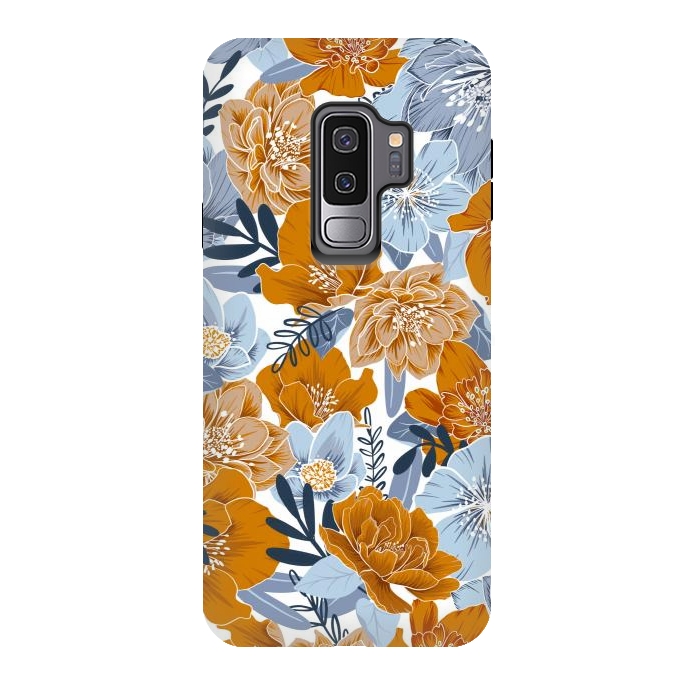 Galaxy S9 plus StrongFit Cozy Florals in Desert Sun, Navy and Fog by gingerlique