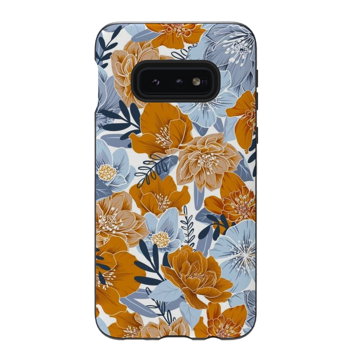 Galaxy S10e StrongFit Cozy Florals in Desert Sun, Navy and Fog by gingerlique