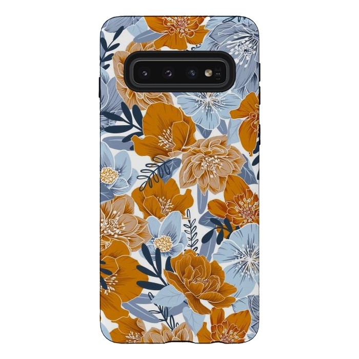 Galaxy S10 StrongFit Cozy Florals in Desert Sun, Navy and Fog by gingerlique