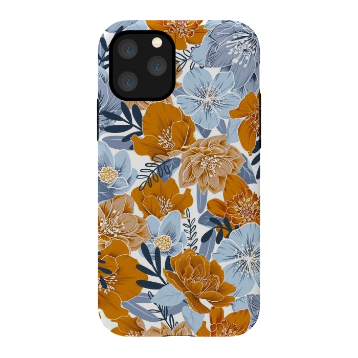 iPhone 11 Pro StrongFit Cozy Florals in Desert Sun, Navy and Fog by gingerlique
