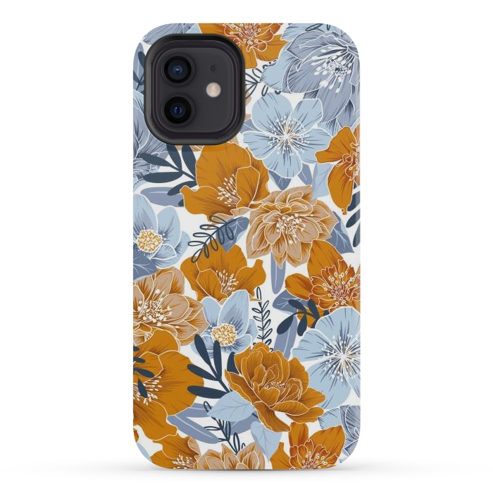 iPhone 12 mini StrongFit Cozy Florals in Desert Sun, Navy and Fog by gingerlique