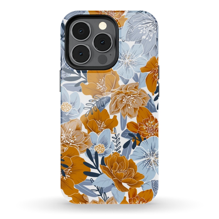iPhone 13 pro StrongFit Cozy Florals in Desert Sun, Navy and Fog by gingerlique