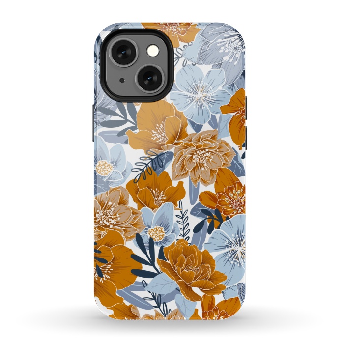 iPhone 13 mini StrongFit Cozy Florals in Desert Sun, Navy and Fog by gingerlique