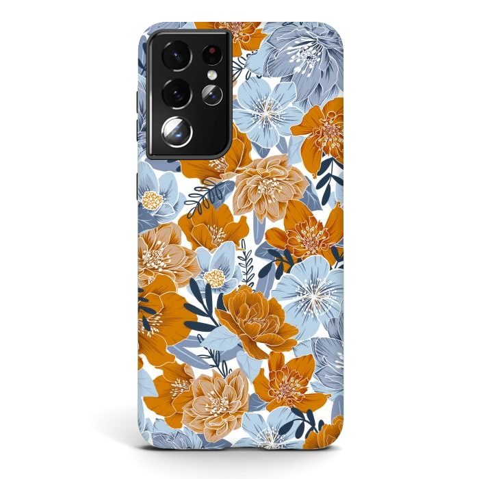Galaxy S21 ultra StrongFit Cozy Florals in Desert Sun, Navy and Fog by gingerlique