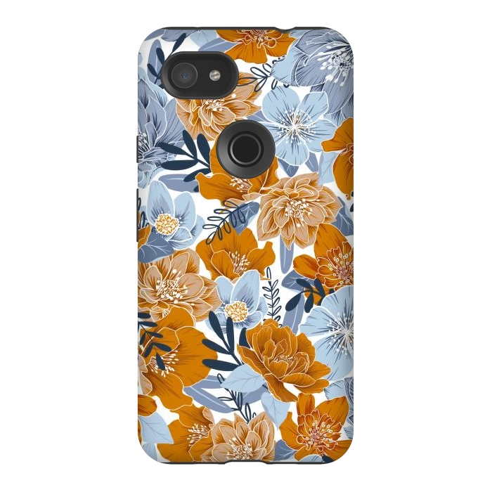 Pixel 3AXL StrongFit Cozy Florals in Desert Sun, Navy and Fog by gingerlique