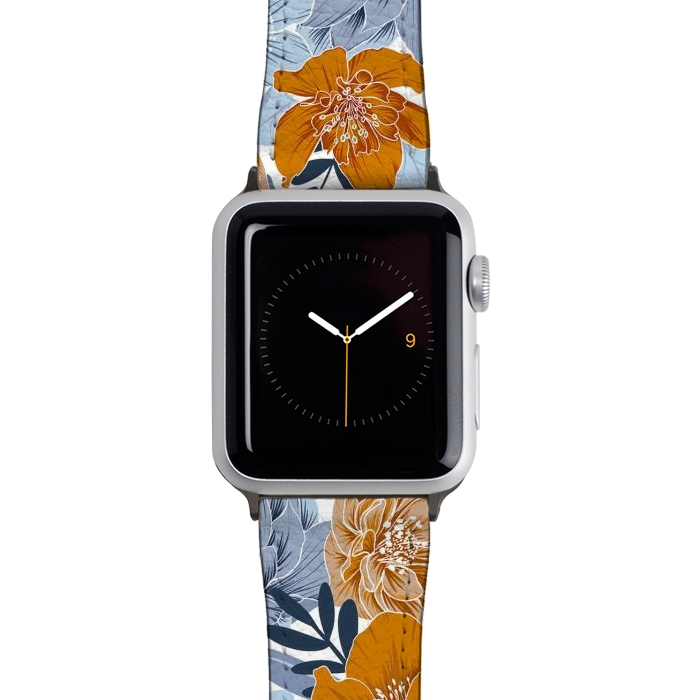 Watch 38mm / 40mm Strap PU leather Cozy Florals in Desert Sun, Navy and Fog by gingerlique