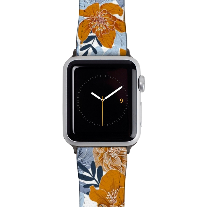 Watch 42mm / 44mm Strap PU leather Cozy Florals in Desert Sun, Navy and Fog by gingerlique