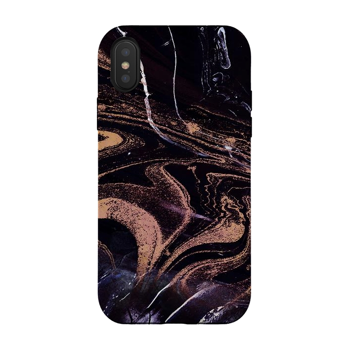 iPhone Xs / X StrongFit Liquid marble with golden stripes - acrylic pour by Oana 