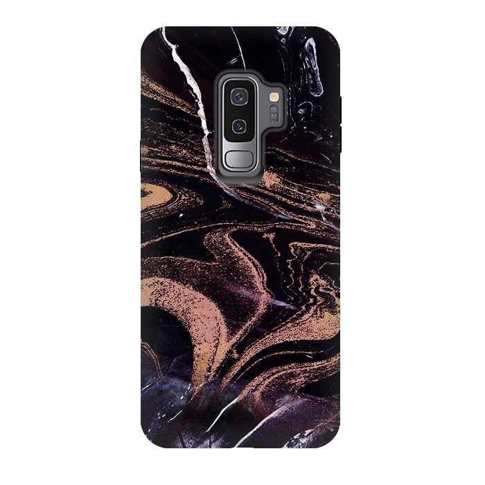 Galaxy S9 plus StrongFit Liquid marble with golden stripes - acrylic pour by Oana 