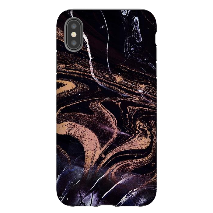 iPhone Xs Max StrongFit Liquid marble with golden stripes - acrylic pour by Oana 