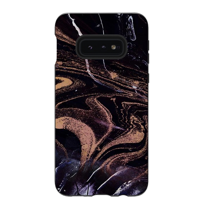 Galaxy S10e StrongFit Liquid marble with golden stripes - acrylic pour by Oana 