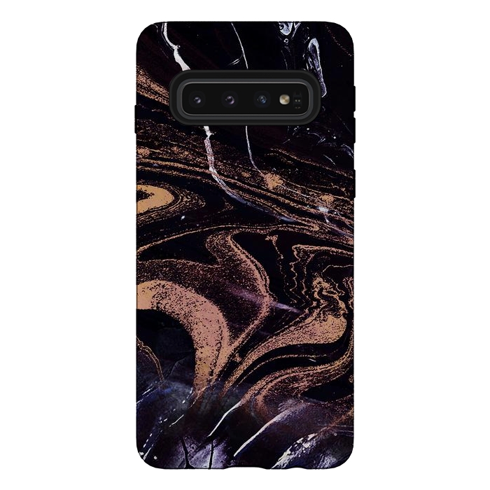 Galaxy S10 StrongFit Liquid marble with golden stripes - acrylic pour by Oana 