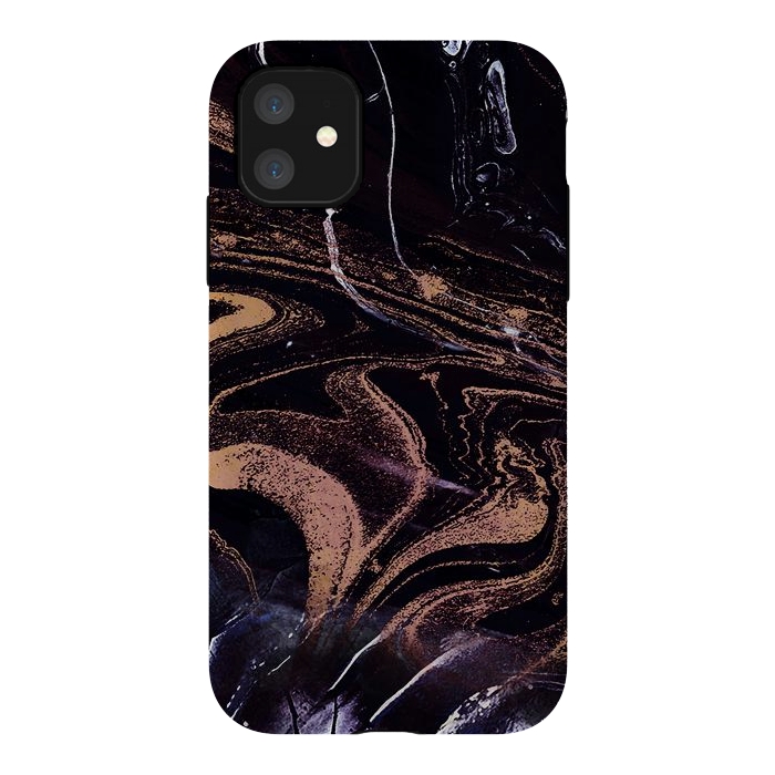 iPhone 11 StrongFit Liquid marble with golden stripes - acrylic pour by Oana 