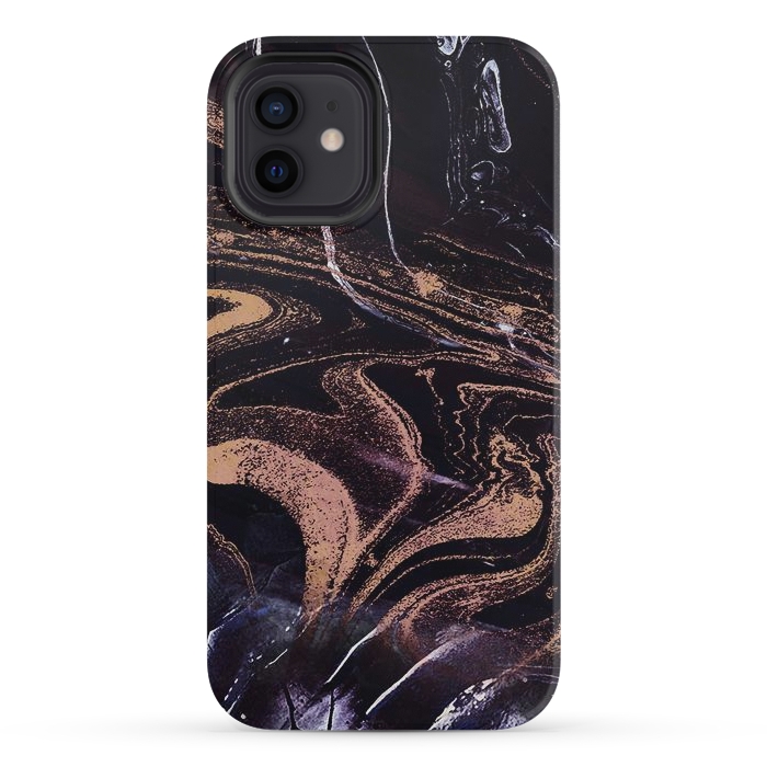 iPhone 12 mini StrongFit Liquid marble with golden stripes - acrylic pour by Oana 