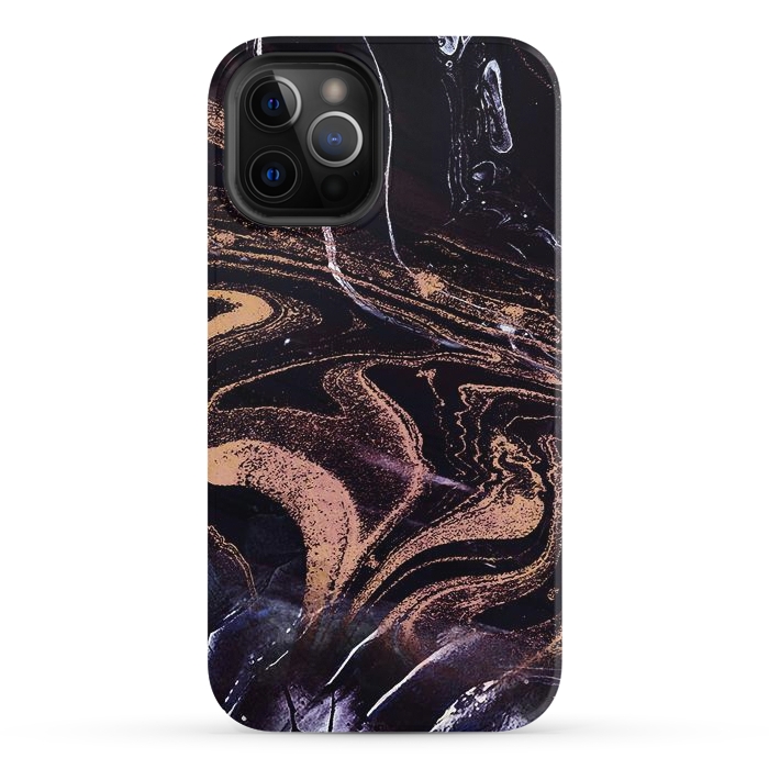 iPhone 12 Pro StrongFit Liquid marble with golden stripes - acrylic pour by Oana 