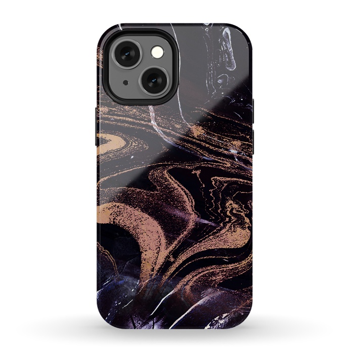 iPhone 13 mini StrongFit Liquid marble with golden stripes - acrylic pour by Oana 