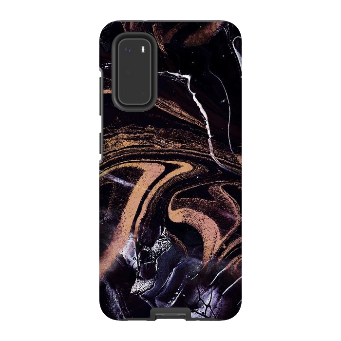 Galaxy S20 StrongFit Liquid marble with golden stripes - acrylic pour by Oana 