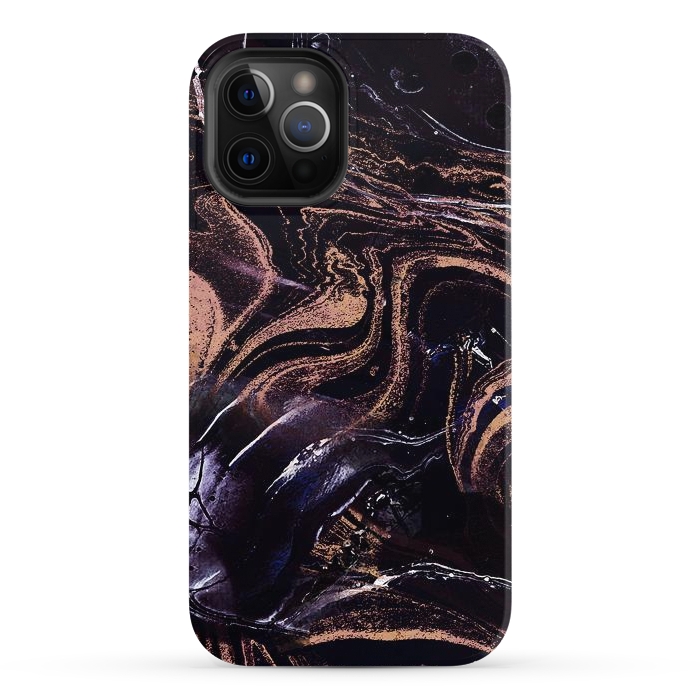 iPhone 12 Pro Max StrongFit Liquid marble with golden stripes - acrylic pour by Oana 