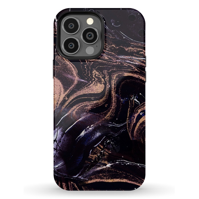 iPhone 13 Pro Max StrongFit Liquid marble with golden stripes - acrylic pour by Oana 