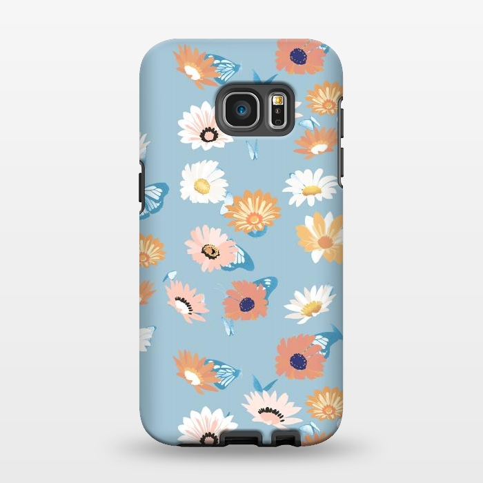 Galaxy S7 EDGE StrongFit Pastel daisy petals and butterflies - colorful aesthetic pattern by Oana 