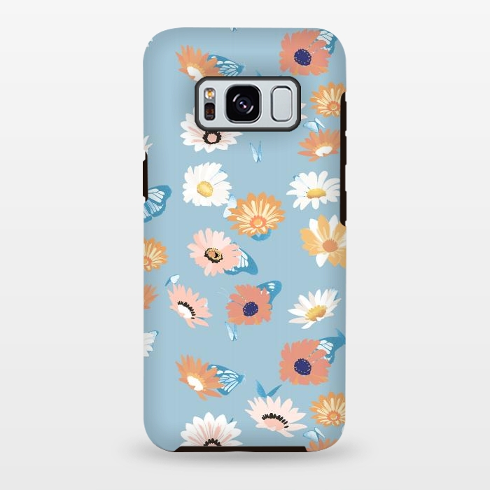 Galaxy S8 plus StrongFit Pastel daisy petals and butterflies - colorful aesthetic pattern by Oana 