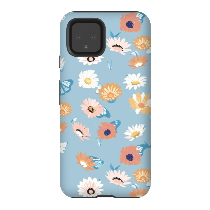 Pixel 4 StrongFit Pastel daisy petals and butterflies - colorful aesthetic pattern by Oana 