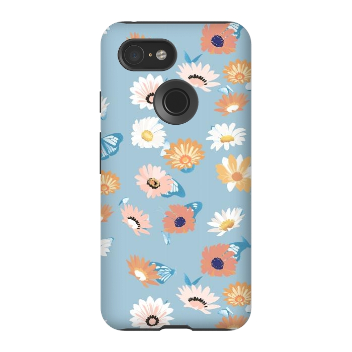 Pixel 3 StrongFit Pastel daisy petals and butterflies - colorful aesthetic pattern by Oana 