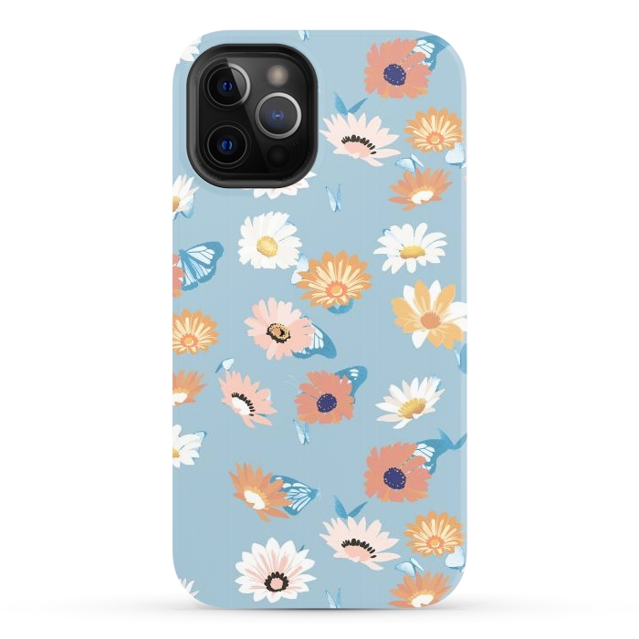 iPhone 12 Pro StrongFit Pastel daisy petals and butterflies - colorful aesthetic pattern by Oana 