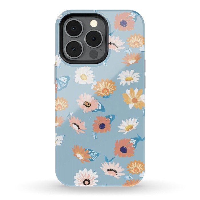 iPhone 13 pro StrongFit Pastel daisy petals and butterflies - colorful aesthetic pattern by Oana 