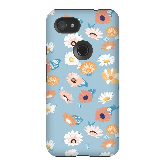 Pixel 3AXL StrongFit Pastel daisy petals and butterflies - colorful aesthetic pattern by Oana 